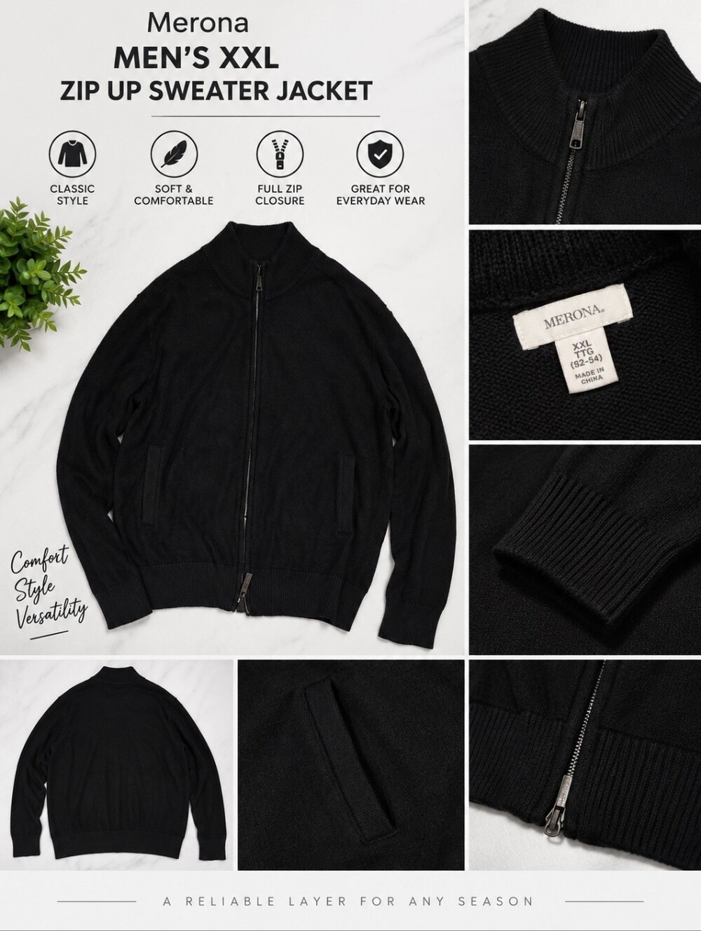 Merona mens XXL black zip up sweater jacket #19